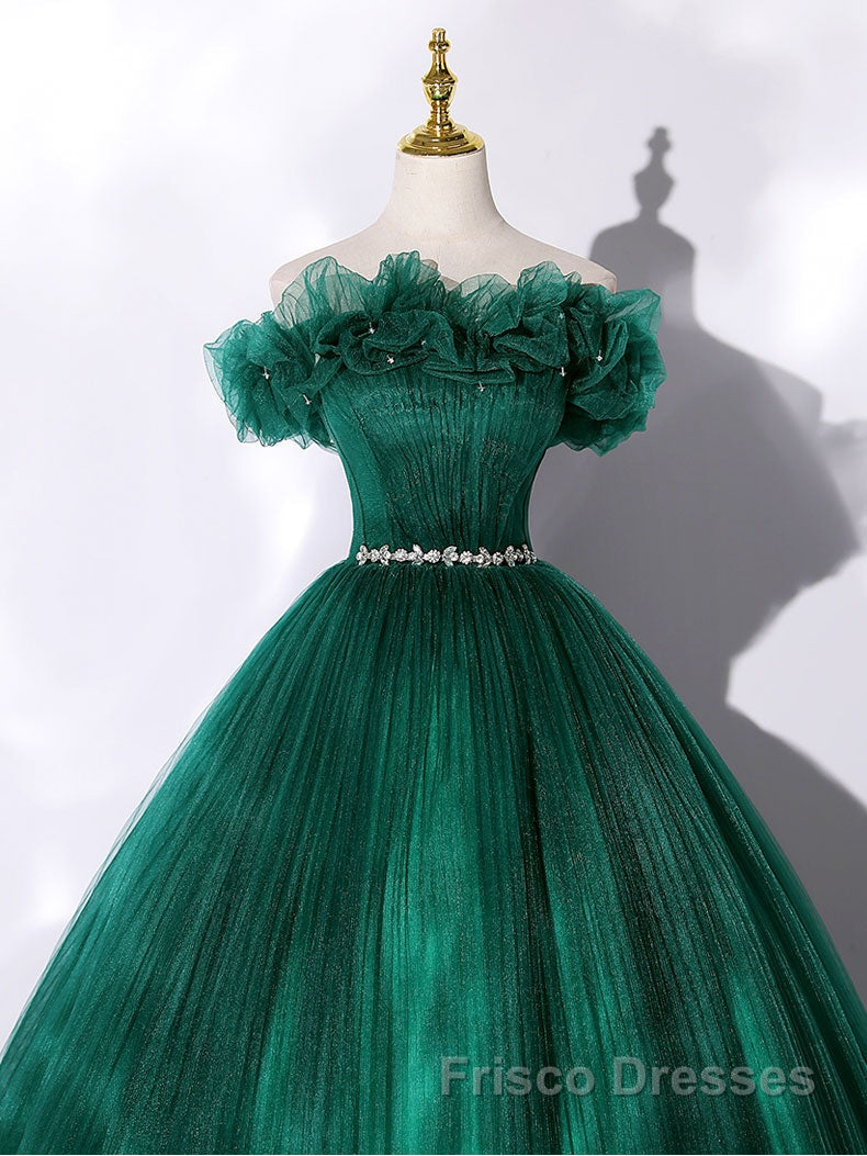 Green tulle off shoulder long Formal Prom Dresses green tulle formal gown Main image
