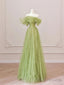 Green Tulle Off Shoulder Long Prom Dresses, Green Tulle Formal Evening Dress