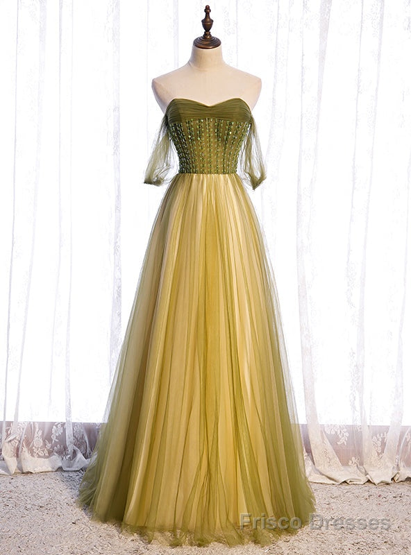 Green Tulle Off the Shoulder Beading Sequins Prom Dress Main image