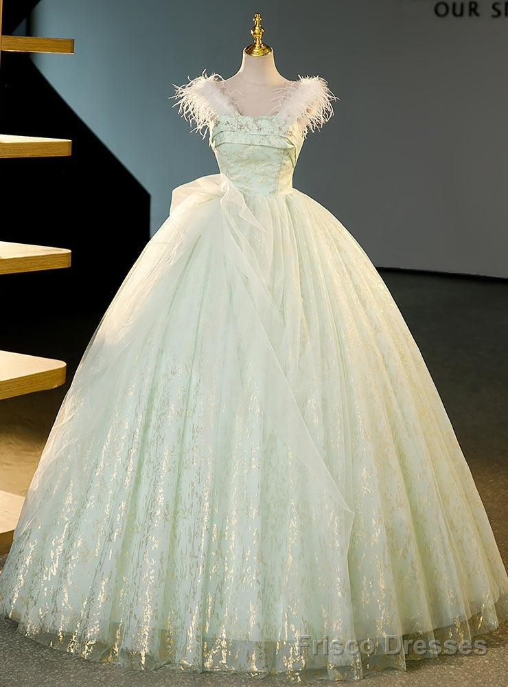 Green Tulle Off the Shoulder Feather Quinceanera Dress