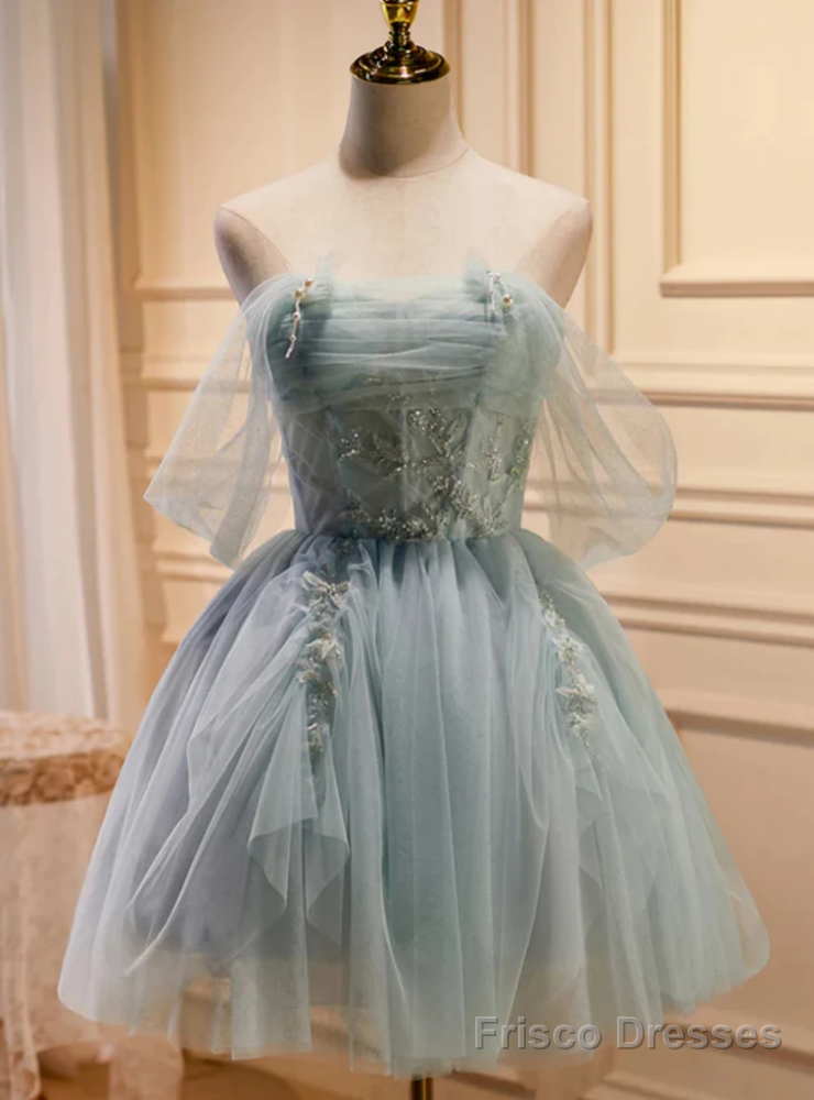 Green Tulle Off the Shoulder Pleats Homecoming Dress Main image