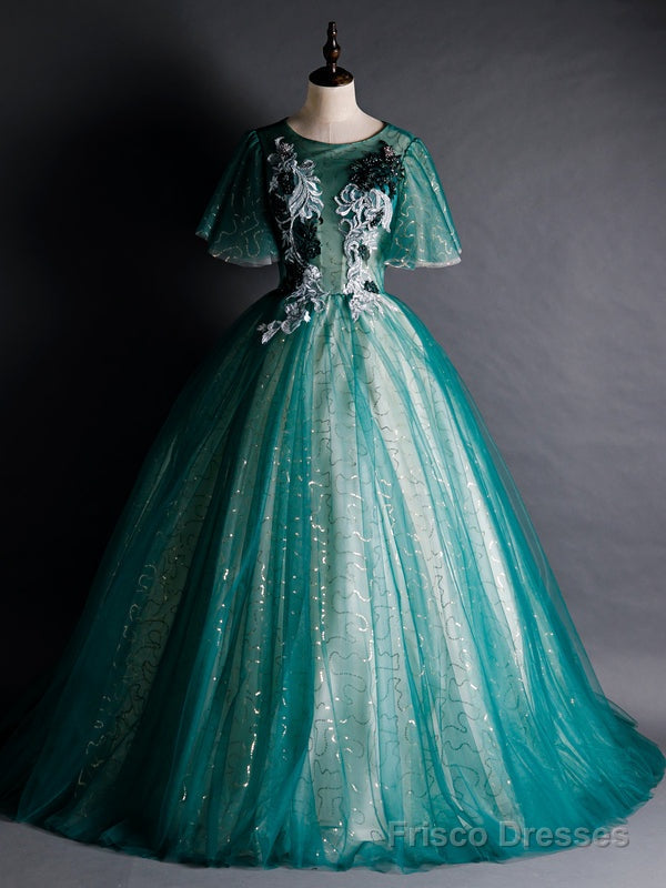 Green Tulle Sequins Appliques Beading Backless Quinceanera Dress Main image