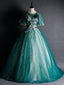 Green Tulle Sequins Appliques Beading Backless Quinceanera Dress