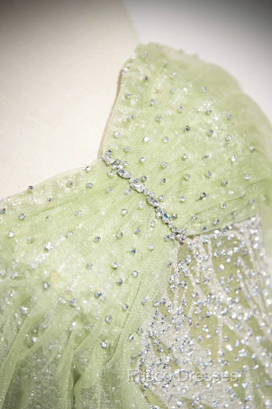 Green Tulle Sequins Long Formal Prom Dress, Beautiful Off The Shoulder Party Dress