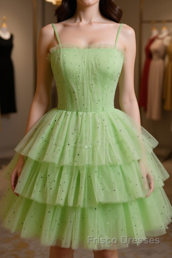 Green Tulle Short Formal Prom Dresses, Cute Green Homecoming Dresses Main image