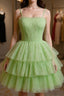 Green Tulle Short Formal Prom Dresses, Cute Green Homecoming Dresses