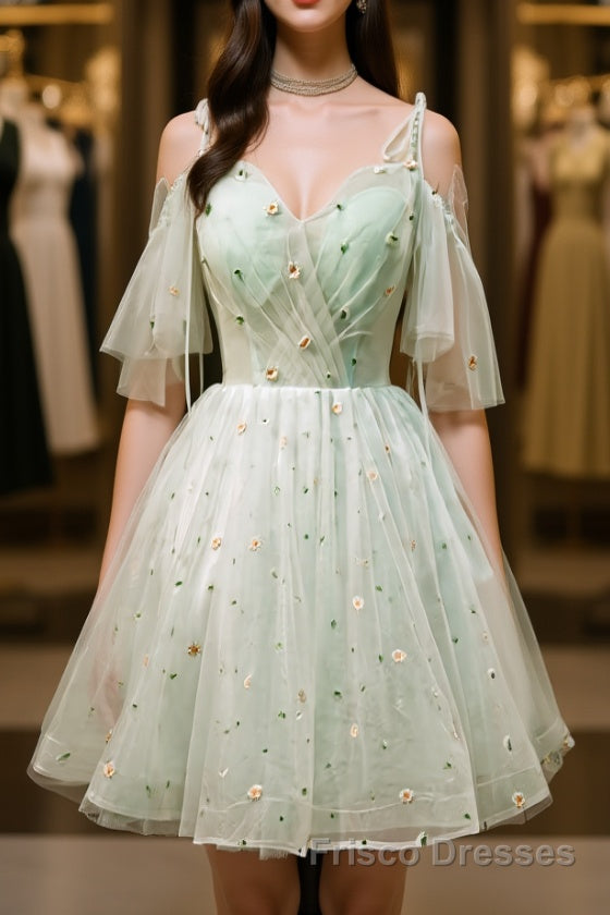 Green tulle short Formal Prom Dresses, green tulle homecoming Dresses Main image