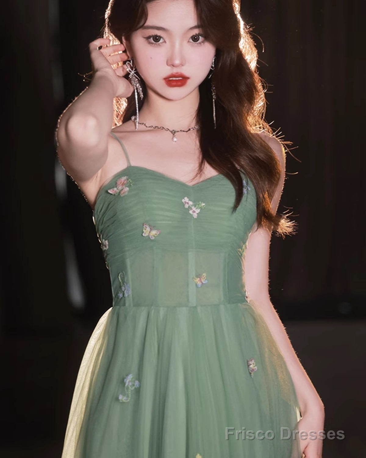 Green Tulle Straps Sweetheart Long Formal Dress, Light Green A-Line Prom Dress Secondary image