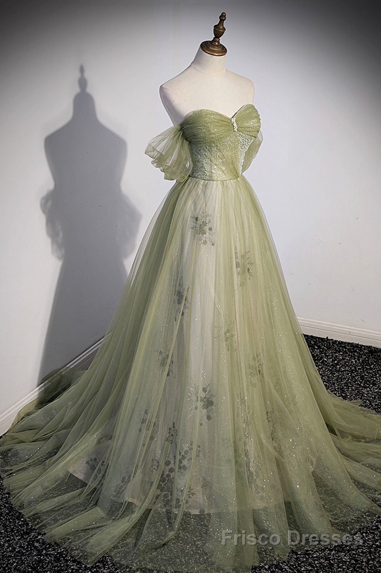 Green Tulle Sweetheart Neckline Long Prom Dress, Green Strapless Evening Dress Main image