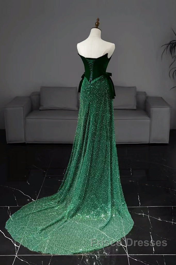 Green Tulle Velvet Long Formal Prom Dress, Green Long Formal Dress Secondary image