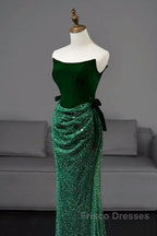 Green Tulle Velvet Long Formal Prom Dress, Green Long Formal Dress