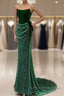 Green Tulle Velvet Long Formal Prom Dress, Green Long Formal Dress