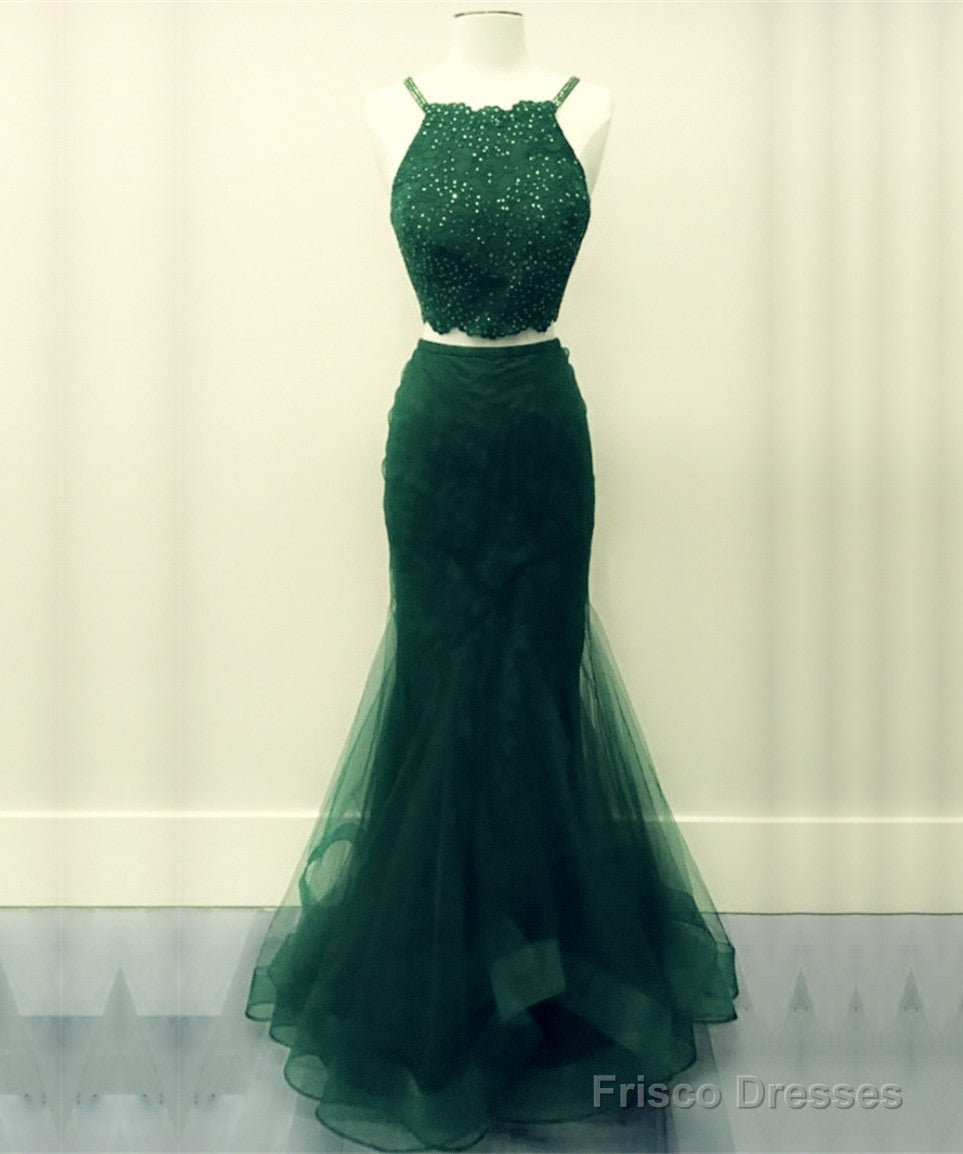 Green Two Piece Prom Dress Mermaid Applique Ruffles Main image