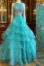 Green Two Pieces Sequin Long Formal Prom Gown, Green Evening Dress