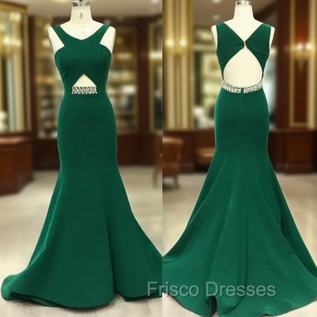 Green V Neck Mermaid Long Formal Prom Dress, Green Evening Dress For Teens Main image