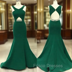 Green V Neck Mermaid Long Formal Prom Dress, Green Evening Dress For Teens