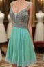Green V Neck Sequin Beads Short Homecoming Dress
