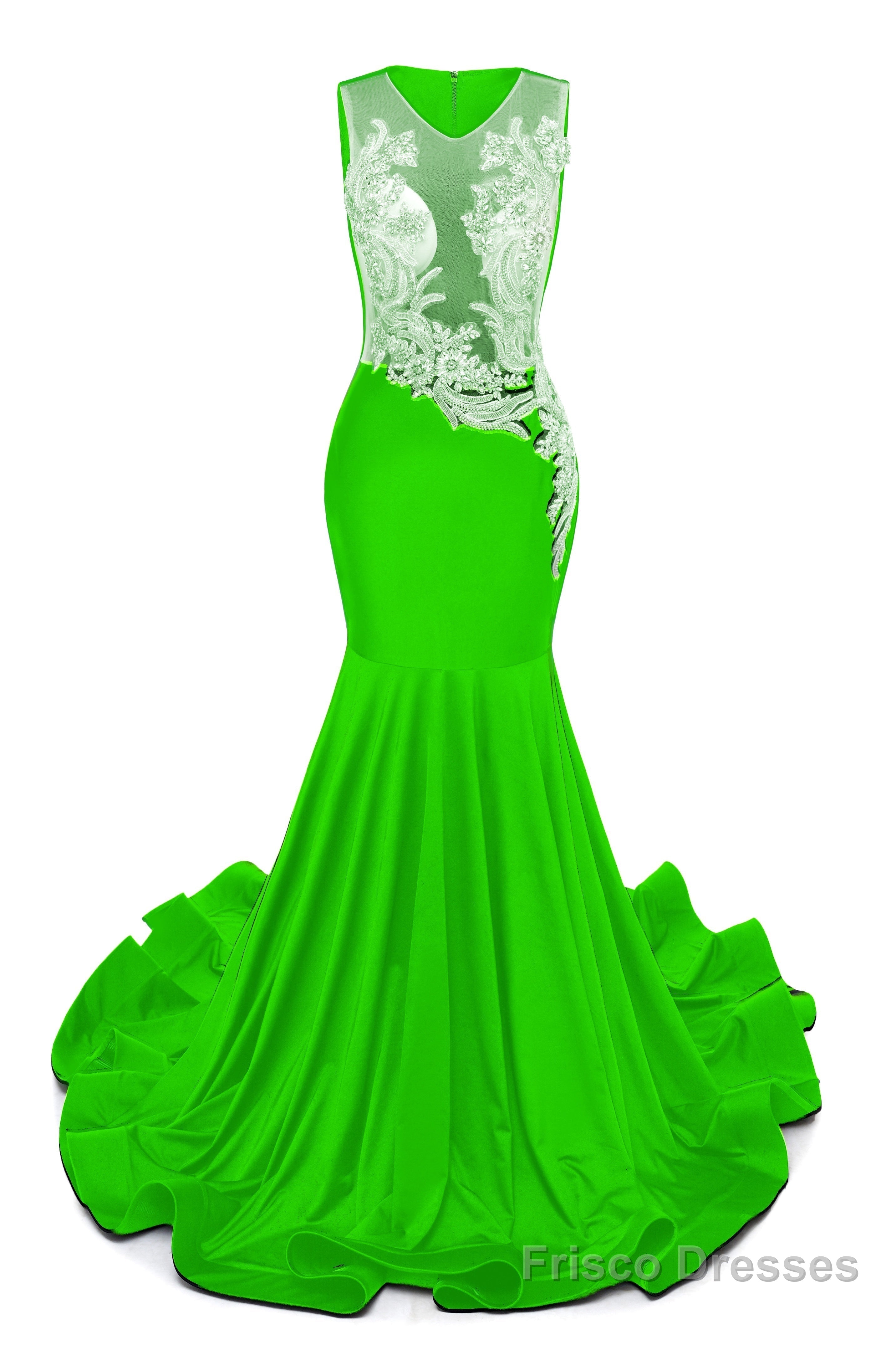Green V-Neck Sheer Corset Prom Dresses Beaded Mermaid Long Train Evening Gowns Main image