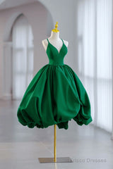 Green V-Neckline Straps Short Party Dress, Green Knee Length Homecoming Dress