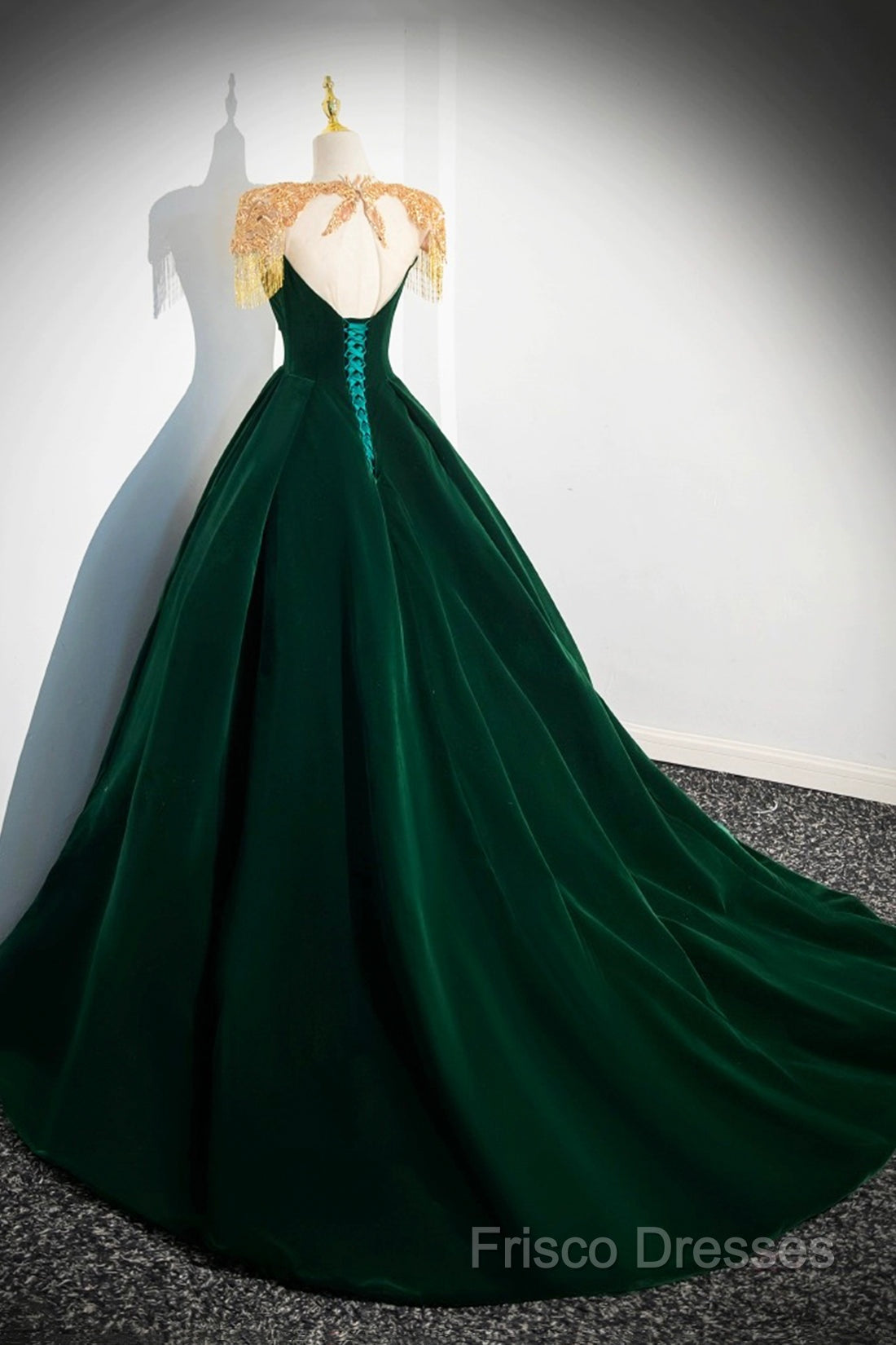 Green Velvet Beaded Long Formal Prom Dress, A-Line Beautiful Formal Party Dress Secondary image