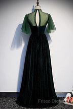 Green Velvet Long A-Line Formal Prom Dress Formal Dress