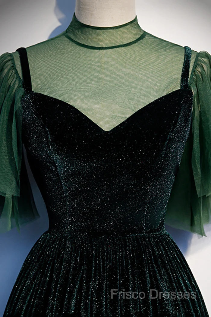 Green Velvet Long A-Line Formal Prom Dress Formal Dress