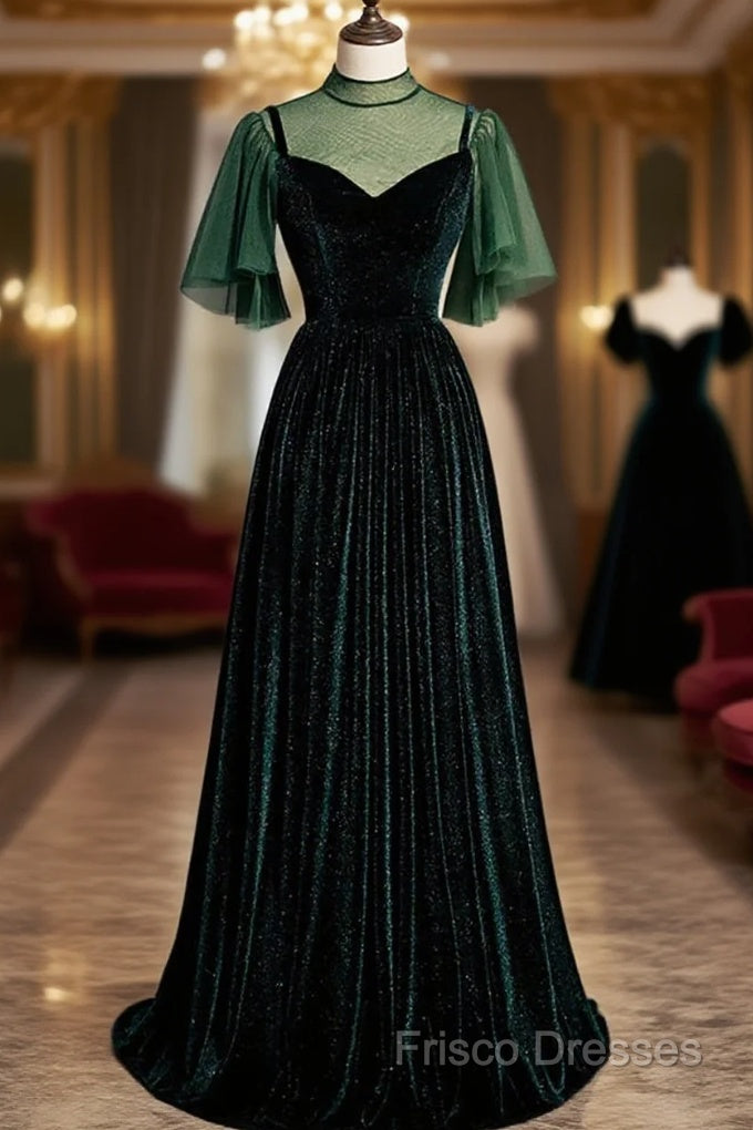 Green Velvet Long A-Line Formal Prom Dress Formal Dress