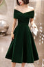 Green Velvet Off Shoulder Vintage Style Bridesmaid Dress, Tea Length Party Dress
