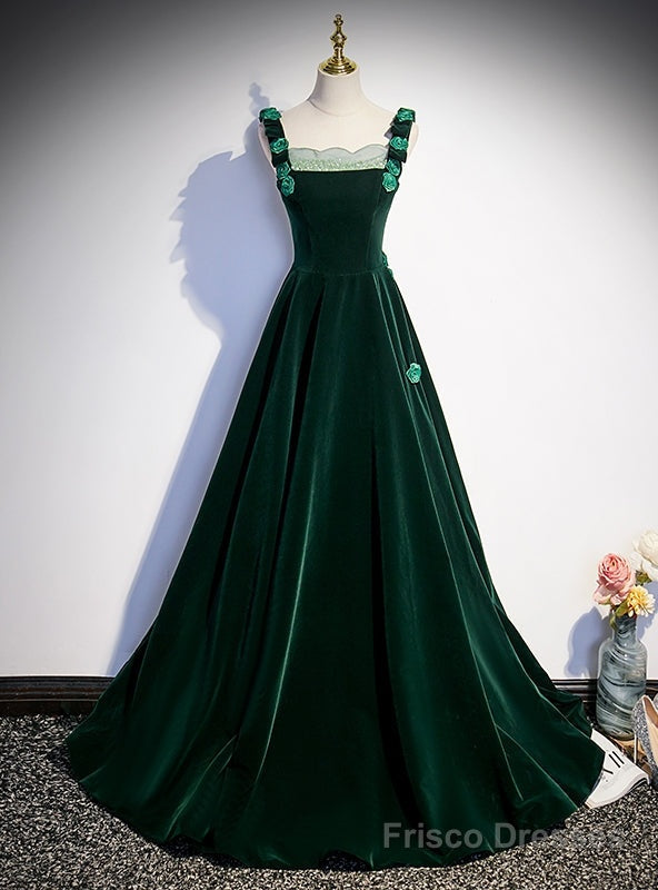 Green Velvet Straps Beading Prom Dress