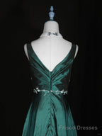 Green Vintage Style Taffeta with Lace Prom Dress, Green Long Party Dress