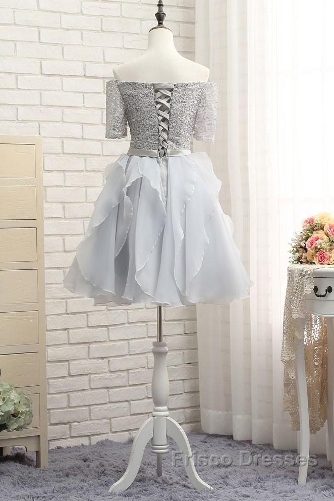 Grey Lace And Organza Homecoming Dress, Lovely Homecoming Dress , Short Formal Prom Dress