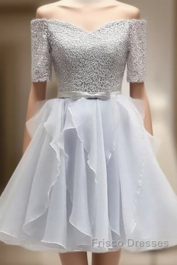 Grey Lace And Organza Homecoming Dress, Lovely Homecoming Dress , Short Formal Prom Dress Main image