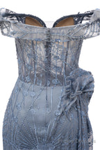Grey Prom Dresses Mermaid Beading Tulle Off the Shoulder Women Evening Dresses