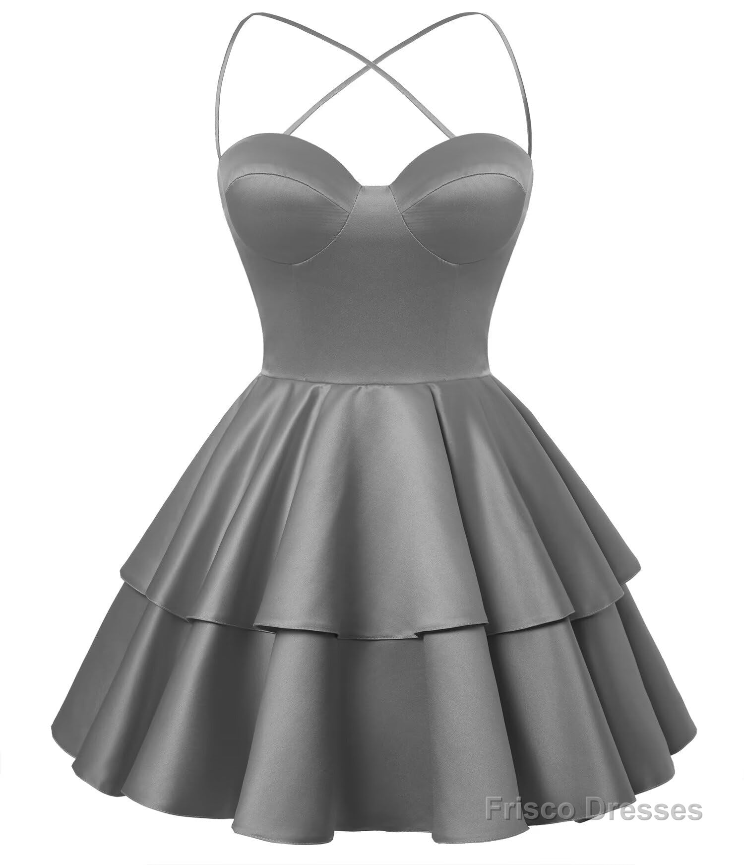 Grey Satin Homecoming Dress Sweetheart Neck Tiered Short Graduation Dresses Main image