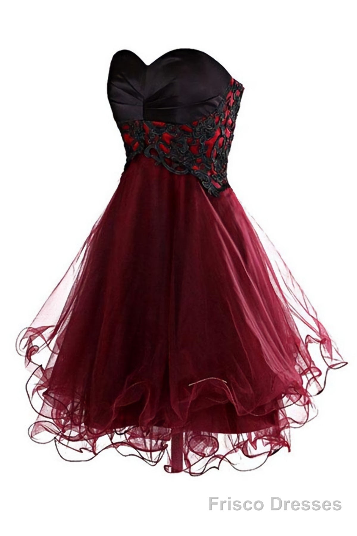 Lovely Cute Appliques Burgundy Sweetheart Organza Lace Up Short Homecoming Dress Main image