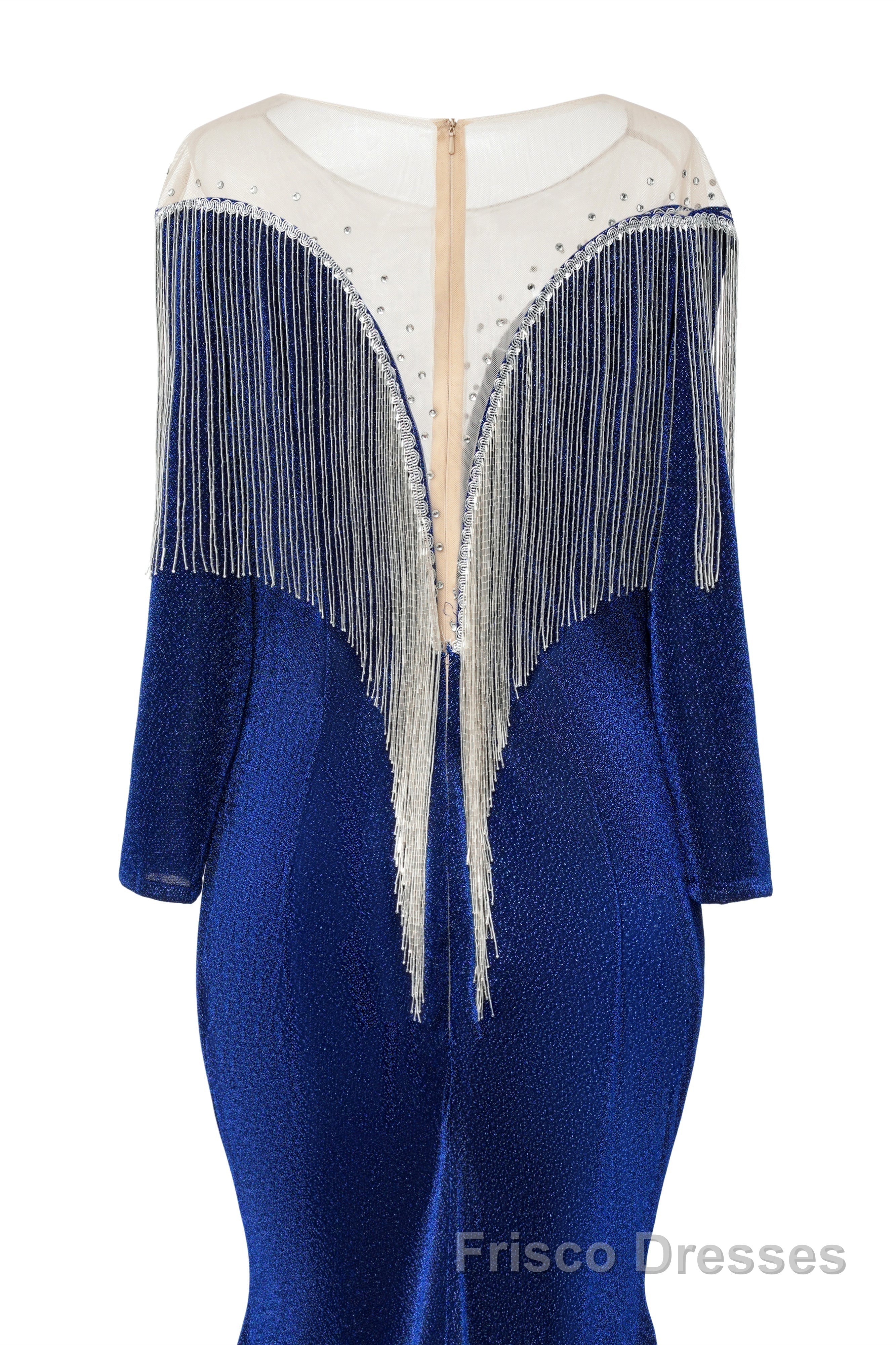 Deep V-neck Shiny Royal Blue Long sleeves Mermaid Formal Prom Dresses
