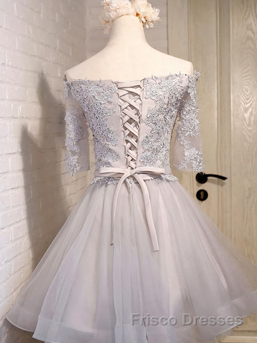 Half Sleeves Short Lace Formal Prom Dresses, Short Lace Homecoming Bridesmaid Dresses