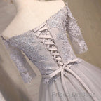 Half Sleeves Short Lace Formal Prom Dresses, Short Lace Homecoming Bridesmaid Dresses
