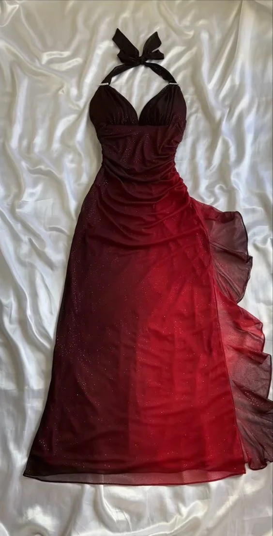 Burgundy Red/Indigo/Navy Blue Shiny Elegant Strappy Long Tulle Ball Gown Evening Dress Birthday Party Dress