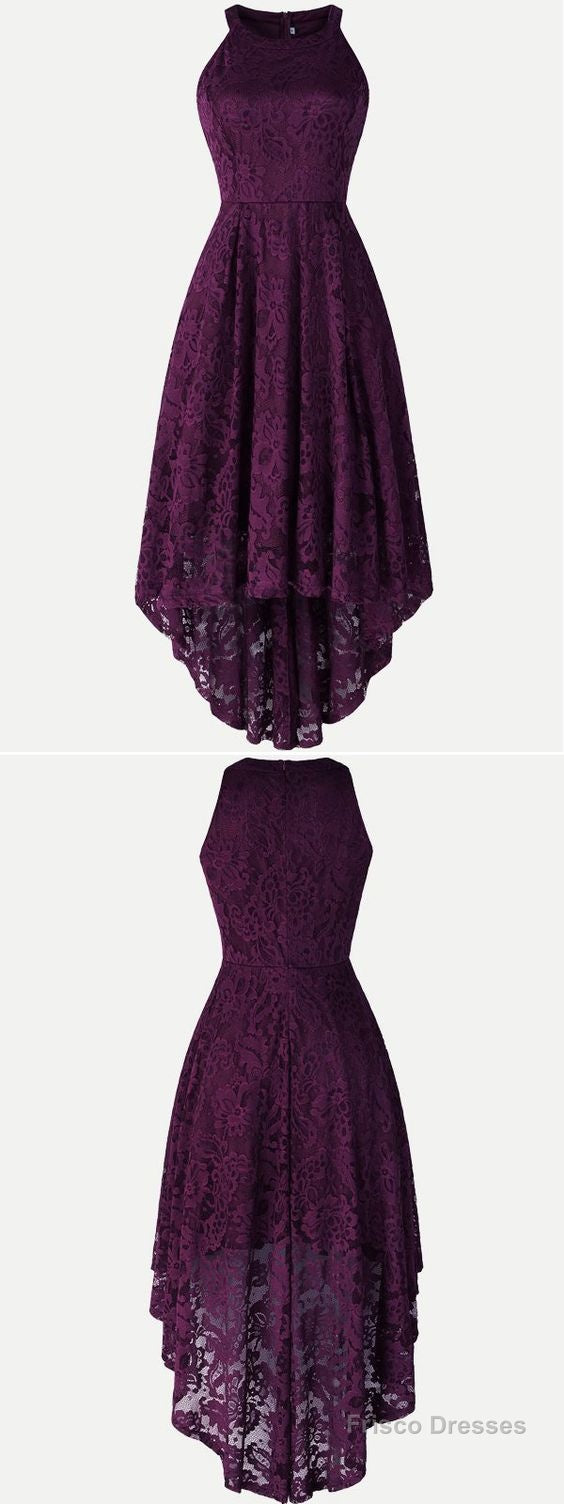 Halter High Low Sleeveless Lace Prom Dress