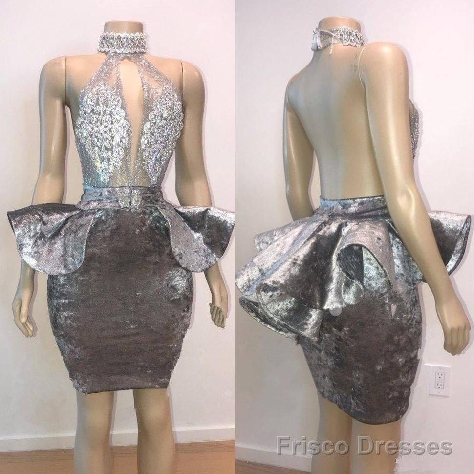 Halter Keyhole Neckline Appliques Short Prom Dresses