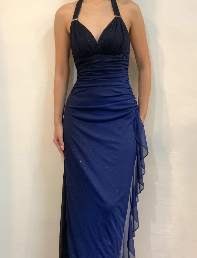 Halter Ombre Navy Blue Long Chiffon Prom Dress Secondary image