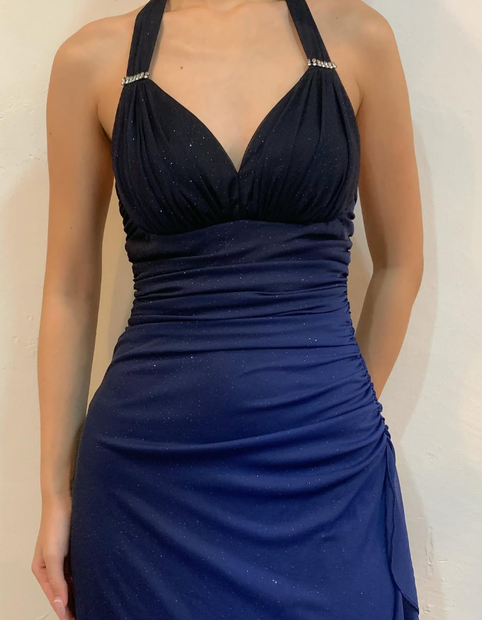 Halter Ombre Navy Blue Long Chiffon Prom Dress