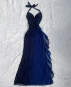 Halter Ombre Navy Blue Long Chiffon Prom Dress