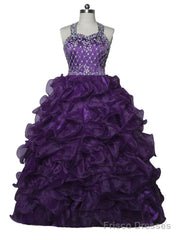 Halter Organza Purple Girls Pageant Dresses For Weddings Ball Gown