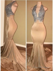 Halter Prom Dresses Sleeveless Mermaid Lace Prom Dress
