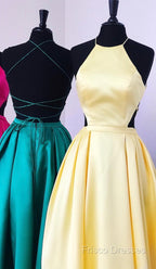 Halter Formal Prom Long Satin Gown Dress Lace Up Back