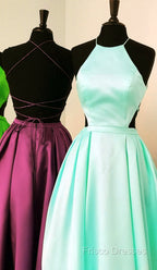 Halter Formal Prom Long Satin Gown Dress Lace Up Back