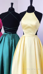 Halter Formal Prom Long Satin Gown Dress Lace Up Back
