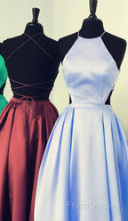 Halter Formal Prom Long Satin Gown Dress Lace Up Back